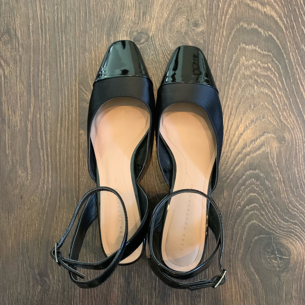 ZARA Patent Leather and Satin Ankle Strap Heel